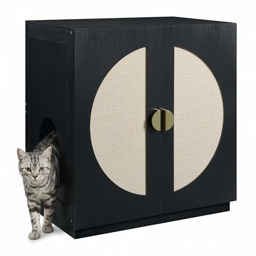 unipaws Katzenklo Möbel mit Regalen, Schwarz | Hohes Verstecktes Gehäuse, Für hohe oder Top Entry Katzentoiletten, Geschlossener Schrank