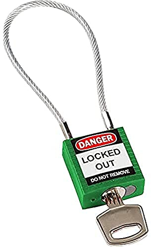 Brady Candado de Cable Compacto Paquete de 1 - Bloqueo de Seguridad Lockout Tagout - Candado de Seguridad - Llaves Diferentes - 32mm x 35mm x 16mm - Longitud del Cable 400mm, Azul