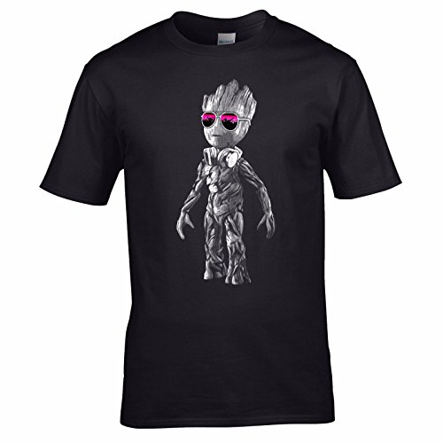 UKPrintwear DJ Baby Groot Stehkopfhörer + Sonnenbrille T-Shirt Gr. XXL, Schwarz