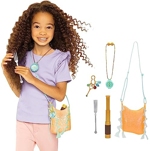 Disney The Little Mermaid Arielle Schatztasche mit abnehmbarem Schlüsselring und Charms, erweiterbares Spionageglas, Kompass und Dinglehopper Gabel