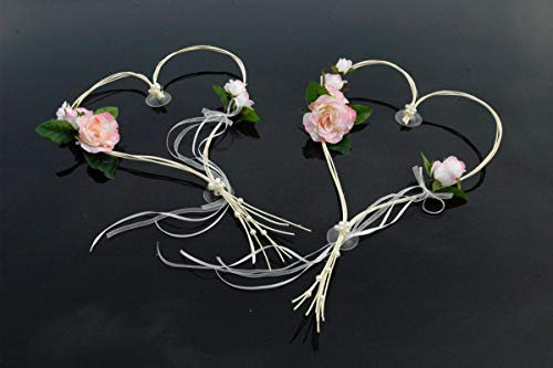 ROMANTISCHE Herzen Autoschmuck Auto Schmuck Braut Paar Rose Deko Dekoration Hochzeit Car Auto Wedding Deko (Hellrosa)