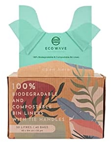 ECO WAVE 100% Biodegradable and Compostable Bin Liners, 50 litres, 40 Bags, EN 13432 Certified