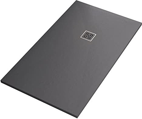Receveur de douche PASSION en résine marbre gris foncé effet pierre ciment - 90 x 100