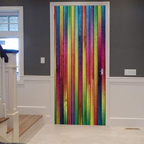 A.Monamour Türtapete Selbstklebend Türfolie Türposter 3D Bunter Vertikaler Hölzerner Planken Holz Textur Abstrakter Hintergrund Vinyl Folie Türdeko Tapete Wandbild Türaufkleber Türtattoo 77 x 200 cm