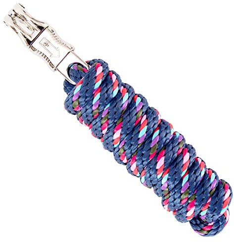 Merauno® Führstrick für Pferd - Anbindestrick in verschiedenen stylischen Designs, Führleine, Anbindeseil Pony, Esel, Ziege mit Panikhaken (Rot Blau, Panikhaken)