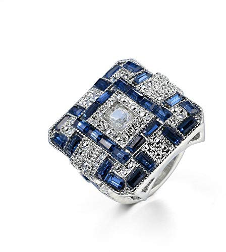 ANAZOZ Bague Femme Plaqué Argent Cocktail Zircone Bleu Brillante Taille 60