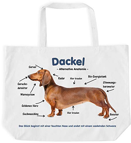 Merchandise for Fans Einkaufstasche - 45 x 42 cm x 9,5 cm, 18 Liter - Motiv: Dackel/Teckel/Dachshund Alternative Anatomie - 08