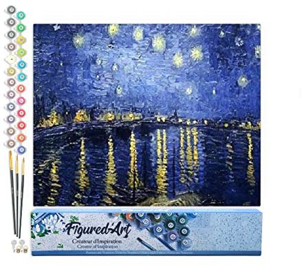 Figured'Art Peinture par Numéro Adulte Van Gogh Nuit Etoilée sur le Rhône - Activité Manuelle Kit de Loisir Créatif DIY Numéro d'Art Complet - 40x50cm sans châssis en bois