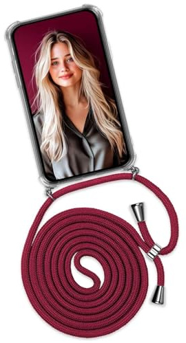 ONEFLOW Handykette für Samsung Galaxy M32 Hülle mit Band, Handyhülle mit Kette abnehmbar, Handyband zum Umhängen, Handy Umhängeband Lange Handykordel, Twist Case – Weinrot