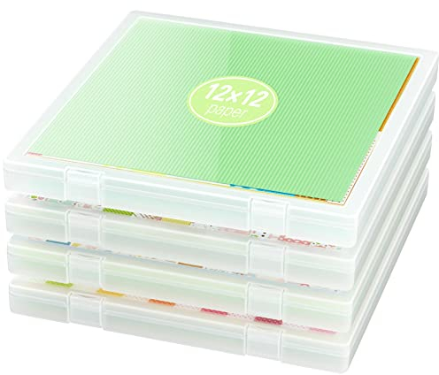 iBune 30,5x30,5 cm Papier Aufbewahrung, 4 Stück Scrapbooking Aufbewahrungsbox für Scrapbooking-Papier, Schlank Transparent Kunststoff Dokumente Zeitschriften Beschützer