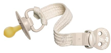 nip Schnullerband aus 100% Bio-Baumwolle Schnullerkette mit Clip, braun | Nuckelkette für Schnuller mit und ohne Ring, stufenlos verstellbar, speichel- und schweißfestes Textilband, Made in Germany