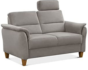 CAVADORE 2er-Sofa Palera mit Federkern / Kompakte Zweisitzer-Couch im Landhaus-Stil / inkl. 1 Kopfstütze / 149 x 89 x 89 / Mikrofaser, Hellgrau