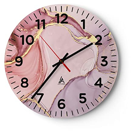 ARTTOR Moderne Glasuhr 40x40cm Rund Wanduhr Abstrakt Pastell - 4528 | Marmor Abstraktion Rosa Glas Analog Wanduhr Lautlos Wanddekoration Wohnzimmer Küche Wanddeko Küchenuhr Geräuschlos ARTTOR