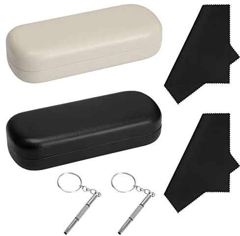 Boisbresil 2 Pcs Custodia per Occhiali, Set Vintage Custodia per Occhiali da Vista Custodia per Occhiali Portatile Astuccio per Occhiali Rigido PU con 2 Panno per Occhiali e 2 Cacciaviti, 2 Colori