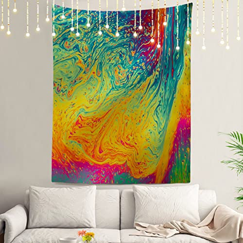 Shrahala Bunter abstrakter Regenbogen-Wandteppich, Öl-Wandbehang, großer Wandteppich, Dekoration, Polyesterfaser, weißer Saum, für Schlafsaal, 150 x 130 cm