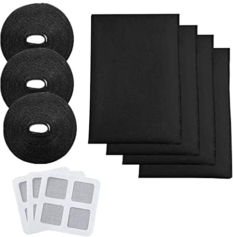 4 Pièces Moustiquaires pour Fenêtres,1.5 m x 2 m Moustiquaire Fenêtre Filet,Fenêtre Filet Écran Insecte avec 4 Rouleaux de Bandes Auto-Adhésives(noir)