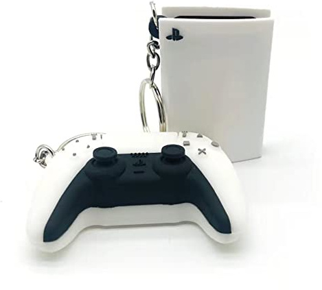 TGDPLUE PS5 Console and PS5 Controller Keychain Kits for Video Game Party Favors Pendant,Gamer Party Bags for Game Birthday Party Supplies,PVC Material-White(1.97in)