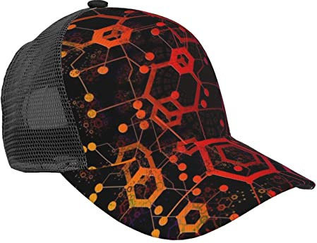 LOUJIN Hexagon Geometrie Hexagon Geometrie Baseballmütze für Männer Frauen Sommer Mesh Cap Hip Hop Caps Schwarz Snapback Hüte Papa Trucker Cap, #419, M/Einheitsgröße