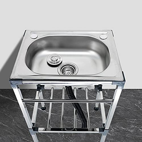 Evier Inox 1 Bac, Evier Cuisine 1 Bac en Acier Inoxydable Brossé avec 2 Trous de Montage, Évier de Restaurant Commercial, Pour Garage Camping Jardin Exterieur Intérieur (38x33x83cm)