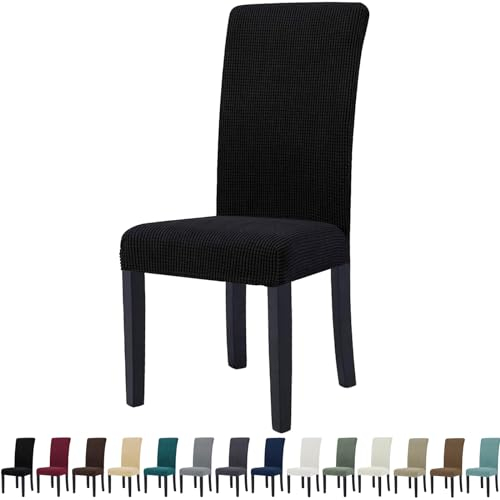 YSTELLAA Stuhlhussen 2er Set, Stretch Stuhlbezug Für Esszimmerstühle, Abnehmbarer Waschbarer stuhlhusse, Stuhlbezüge Elastisch, Hussen Für Stühle Für Hotel, Küche Restaurant, Schwarz