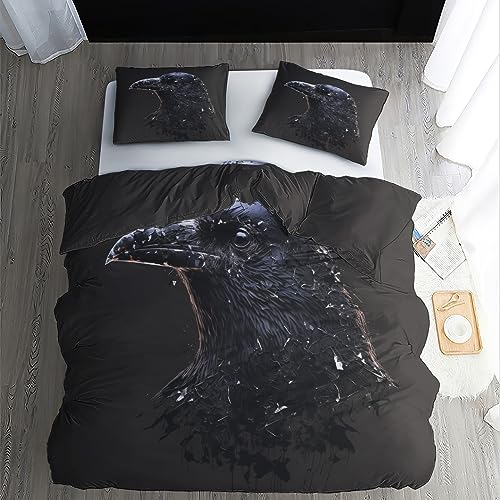 ZDABAOEC Bettwäsche Krähe 135x200, Gothic Wendebettwäsche, 110gsm Microfaser Bettbezug 2er Set, Weich & Kuschelig & Bügelfrei, 1 Kopfkissenbezug 80x80, mit Reißverschluss