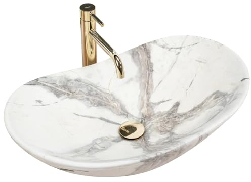 GTM Design Aufsatzwaschbecken Modern Waschbecken ohne Hahnloch - Elegant Aufsatzwaschbecken Oval für Badezimmer und Gäste WC - nur Bad Waschbecken - Modell 14