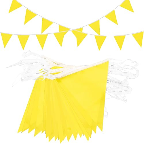 Topeedy Bandierine gialle 40 m, 80 pezzi, bandiere triangolari gialle impermeabili per esterni, forniture per feste di compleanno, baby shower, decorazioni per feste di erbacce