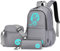 Kono Luminous School Backpack 3-in-1 Set, Anime Boys Schoolbag Crossbody Bag Pencil Case, 15.6 Laptop Rucksack for Students Teens Girls (Grey)