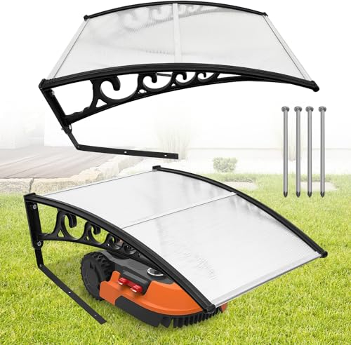 Daromigo Mähroboter Garage Dach Carport für Rasenmäher Rasenroboter Automower, 105x85x45cm, Rasenroboter Garage für Garten Witterungsbeständig UV Schutz, Mährobotergarage mit Metallfüßen, Transparent