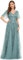 Ever-Pretty Women's V Neck Short Sleeve Elegant Floor Length A Line Long Tulle Evening Dresses Dusty Blue 22UK