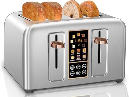SEEDEEM Toaster 4 Slice, Stainless Toaster LCD Display&Touch Button, 50% Faster Heating Speed, 1.5'' Wide Slots Toaster, 4 Basic+More Timer Functions,Silver Metallic