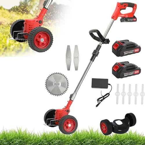 Calager Tagliaerba a batteria, 650 W, con ruote rimovibili, 21 V, tagliaerba elettrico in metallo, 3 in 1, tagliaerba telescopico leggero per il giardino (rosso)