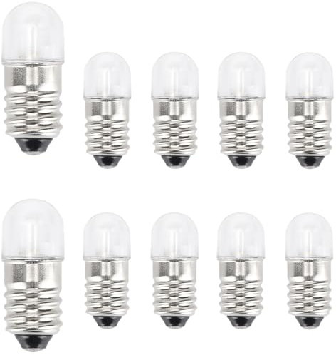 GutReise DC E10 LED Glühbirnen, 10 Stück E10 Ersatz Glühbirnen Miniatur Schraube LED Lampen 0.5Watt 65Lm (Warmweiß, 4,5V)