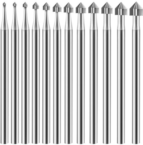 Gokoti Juego de 12 rebabas de tallado en forma de cono cilíndrico, juego de rebabas de joyería, fresas de ajuste de piedra para lapidary 008-040