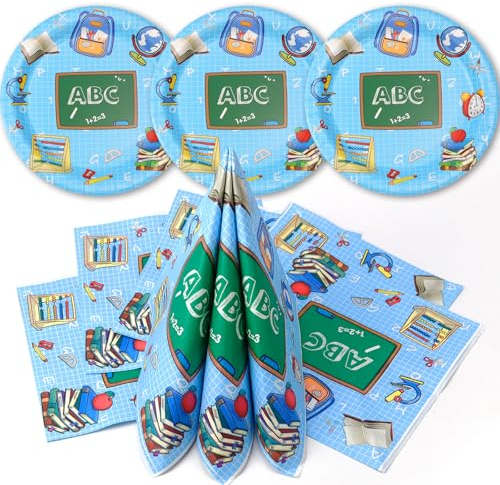 TUZHE 40 STK einschulung junge deko pappgeschirr set, schulanfang jungen servietten und pappteller Tischdeko Zubehör für 20 Kinder