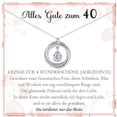 PDTU Geschenk 40 Geburtstag Frauen, Zirkonia Halskette Geschenk zum 40. Geburtstag Frau, Geburtstagsgeschenk für Frauen Frau Freundin Kollegin Mama Tante Tochter Enkelin Schwester