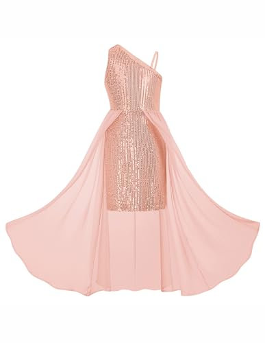 GRACE KARIN Robe Élégante pour Filles de Princesse Bretelles Paillettes Trapèze Maxi Soirée Fête Mariage pour Enfants 12 Ans Rose Clair