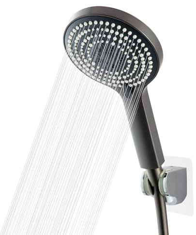 OFFO Duschkopf mit Schlauch 1,6m, Duschbrause mit Schlauch mit Verdrehschutz, Duschkopf Groß mit 6 Strahlarten, Duschkopf Wassersparend, Handbrause Duschbrause für Baden,Gebürstetes Schwarzchrom