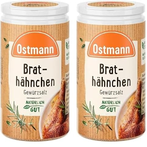 Ostmann Gewürze - Brathähnchen Gewürzsalz | Würzig-pikanter Geschmack für Geflügelgerichte wie Chicken Wings | 50 g in der Streudose (Packung mit 2)