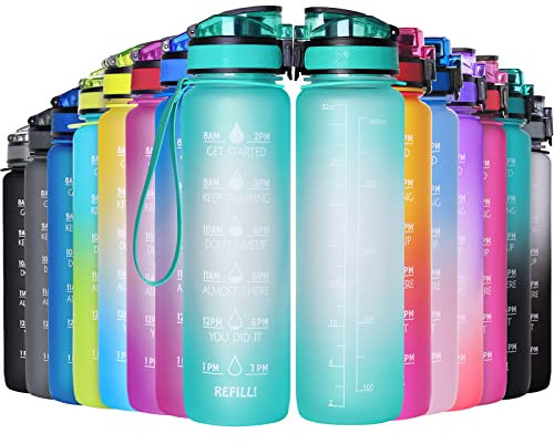 GeeRic Trinkflasche Sport Wasserflasche 750ML-1000ML BPA-freies Kohlensäure geeignet Wasserflasche für Uni, Sport, Fitness, Fahrrad, Outdoor (Grün Lila, 1000ML)