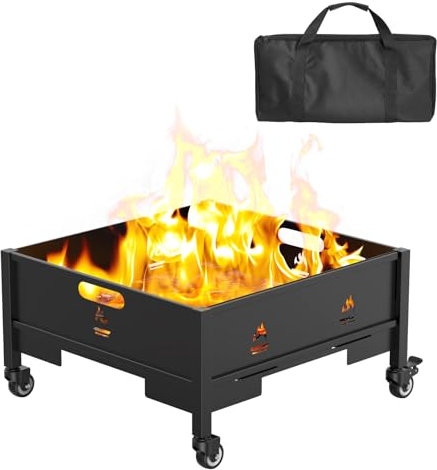 Outspark 55,9 cm tragbarer Steckerofen, zusammenklappbarer Holzofen für draußen, zusammenklappbar, quadratisch, Feuerstellen, Zubehör für Camping, Picknick, Hinterhof, Terrasse, Garten, mit