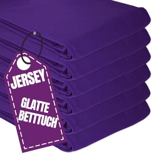 Jersey Bettlaken 140x200 cm 100% Baumwolle Lila ohne Gummizug | Glattes Betttuch aus 100 % Jersey-Baumwolle – Atmungsaktiv & elastisch, pflegeleicht & waschbar. Hotellaken ohne Spanngummi