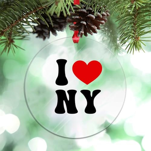Guangpat Best I Love New York Ever Acryl-Weihnachtsschmuck I Love New York Weihnachtsschmuck für Baum Souvenir Weihnachtsschmuck 2024 Andenken Urlaub Neujahr Geschenke für Familie