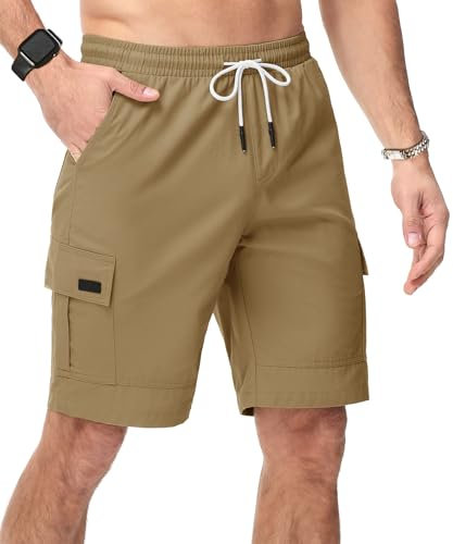 SwissWell Pantaloncini Uomo Casual con 6 Tasche Shorts Sportivi Estivi Cotone Leggero per Escursioni all'aperto,Cachi,XXL