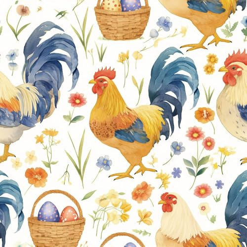 JIAOQSS Klebefolie für Wände Vintage Blume einfach anzubringen Hahn Huhn Bauernhof Blume Klebefolie Möbel Muster Tapete Möbelfolie Selbstklebend für Schrank Tapete Schlafzimmer Muster