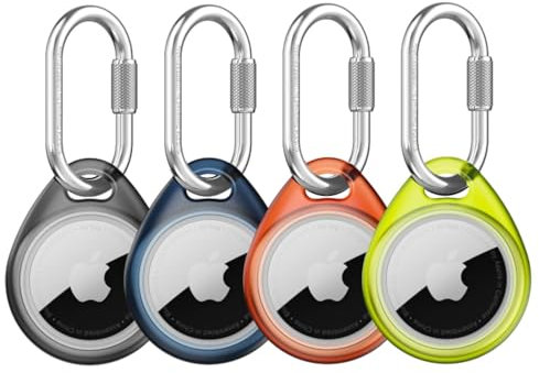 UNBREAKcable Holder for Apple AirTag (4 Pack) - TPU Protective Case with 304 Stainless Steel Twist Lock Carabiner Clip, Anti-Lost, Waterproof, Snug Fit, Anti-Scratch, 4 Colours