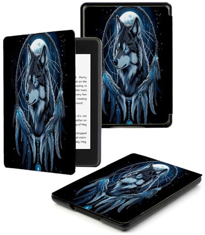 Case Compatible for 6 Kindle Paperwhite 5th/6th/7th Generation 2012/2013/2015,Lightweight Slim Soft PU Case Cover Skin for Paperwhite 5 6 7 Gen,Dreamcatcher Wolf Head