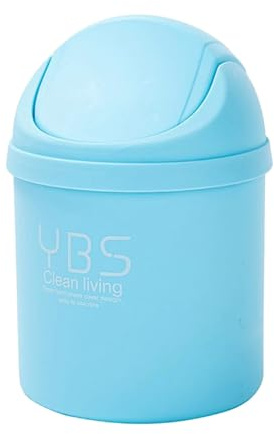 Mini Desktop Trash Can with Swing Lid with Trash Bag 180 Pcs, 2 Litres Swing-Top Small Countertop Garbage Bin Tiny Table Top Plastic Covered Waste Basket Can (A)