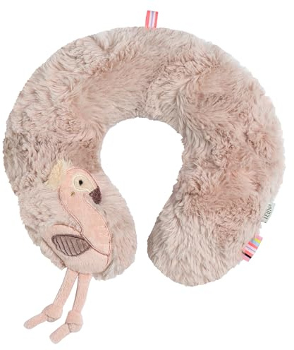 Fehn Nackenstütze Flamingo – Nackenkissen mit Tierapplikation – Ergonomische Form des Nackenhörnchens stützt, entlastet und bietet sicheren Halt in Auto, Babyschale oder Kinderwagen