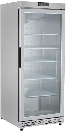 METRO Professional Congelador Vertical con Puerta de Cristal GFR6600SG, 380 L, con Cerradura, 77.5x72x188.5 cm, 5 Estantes, Plata